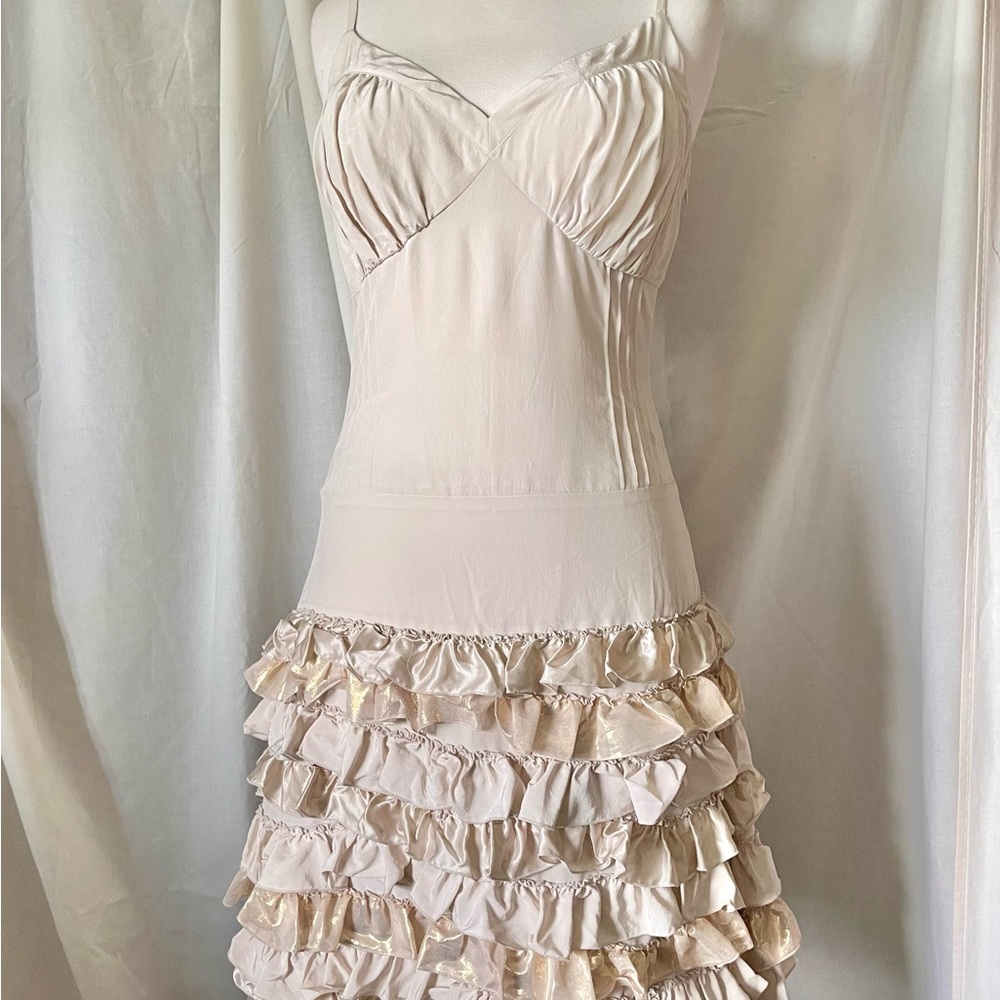 Elegant Cream Ruffle Prom Dress
